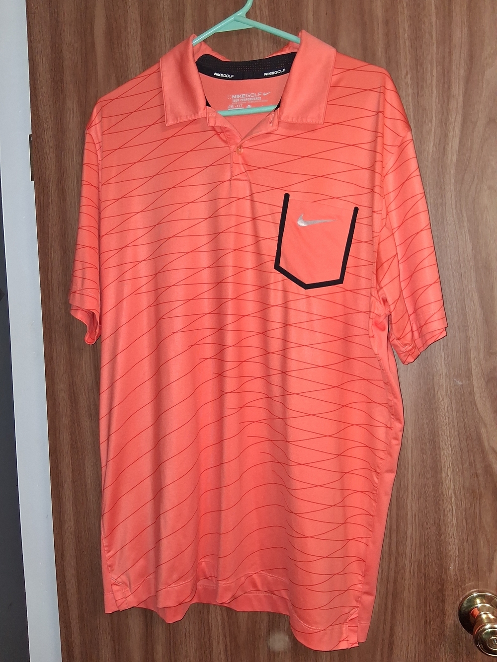 Nike Men’s Coral Orange Polo with Contrast Pocket Trim